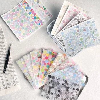 Set di 16 Fogli di Adesivi per Scrapbooking, Elementi Base Carini con Stelle e Puntini, Doppio Materiale PET e Carta Sintetica Glitterata per Diari e Planner Fai-da-Te