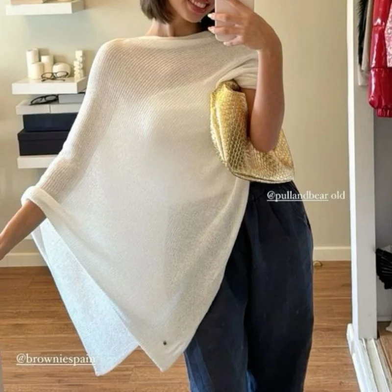 Womens Sheer Poncho Top Lightweight Knit Shrug Shawl Off