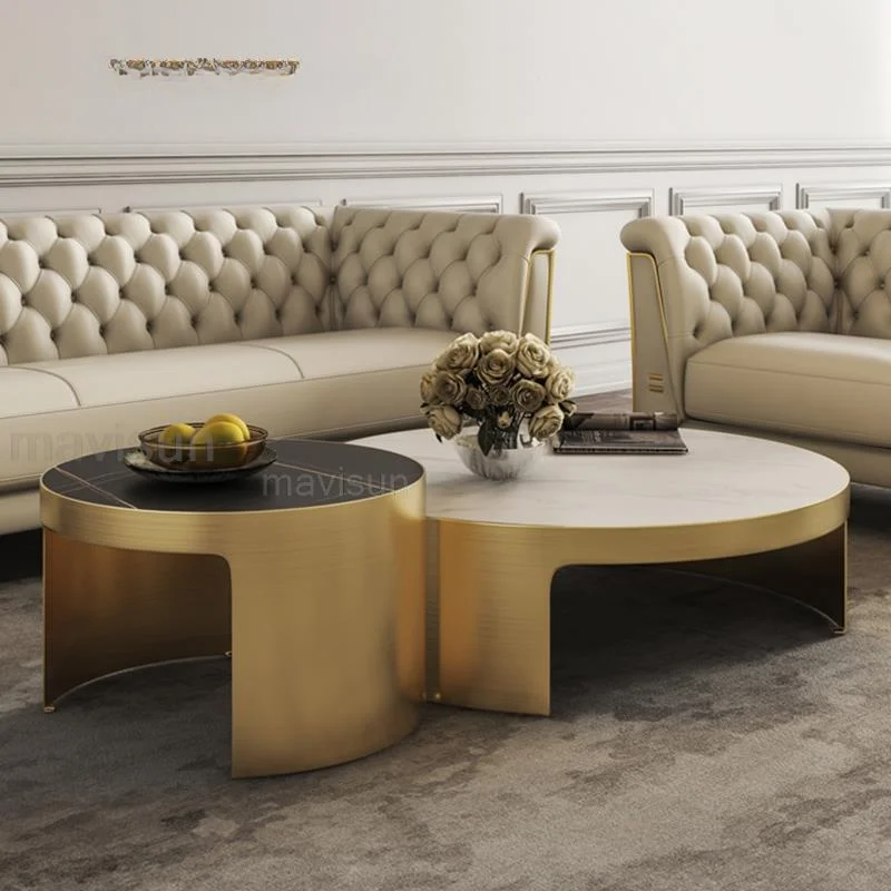 

Golden Small Desk With Stainless Steel Base For Living Room Convenient Circular Practical Tea Tables Italian Coffee Furniture