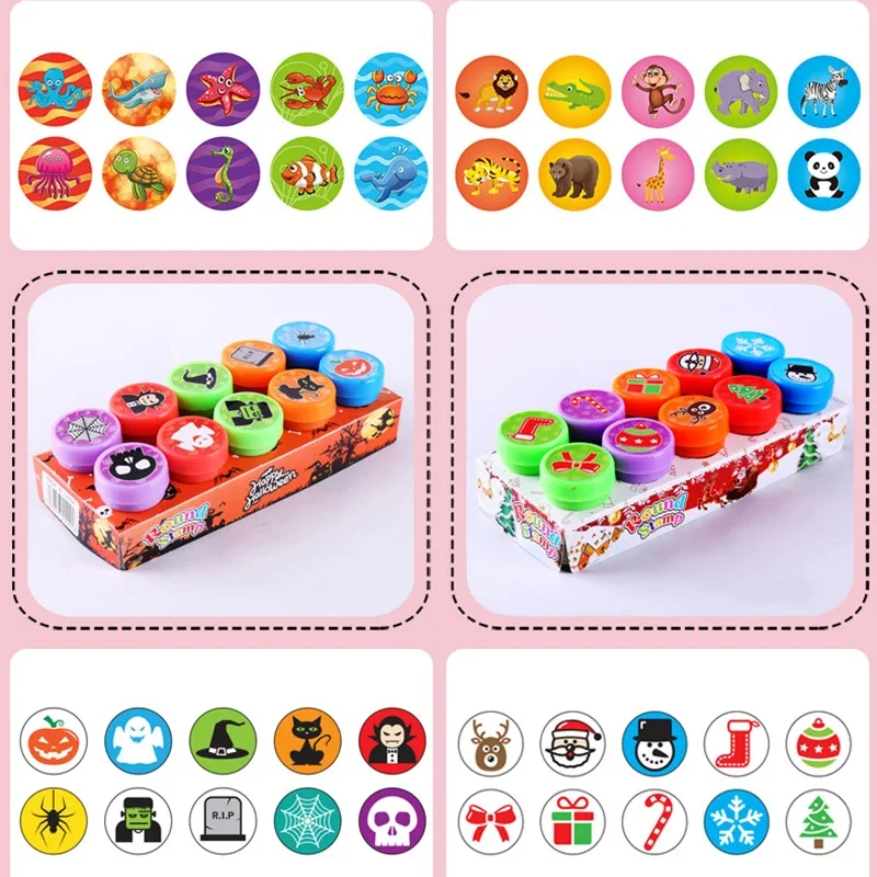 10pcs Children Toy Stamps Smiley Face Kids Seal Scrapbooking Stamper DIY Painting Photo Album Decor Cartoon Animal Dinosaur Seal