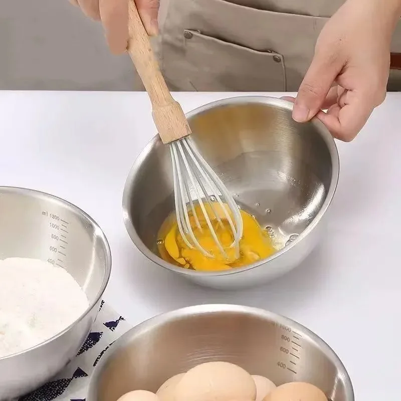 Steel Mixing Bowl Set with Measuring Marks-Large Capacity Non-Slip Base for Cooking,Baking &Food Storage,Essential Kitchen Tools