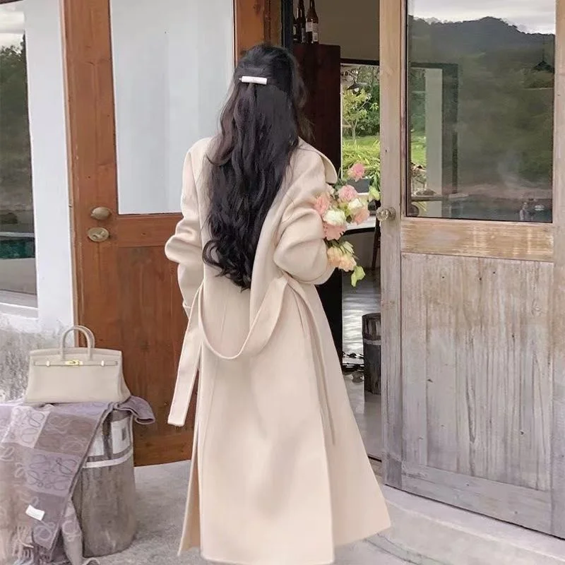 New Fashion Off White Woolen Coat For Women In Autumn And Winter, New Style, High Quality, Casual, Thickened Wool Coat Trend