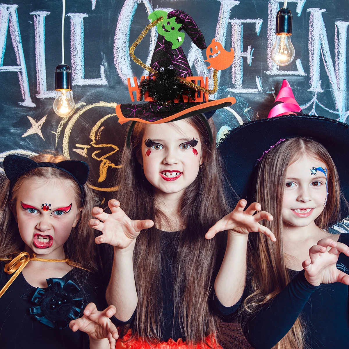 

Funny Halloween Hair Spider Witch Hat Design Hair Band Party Costume Props