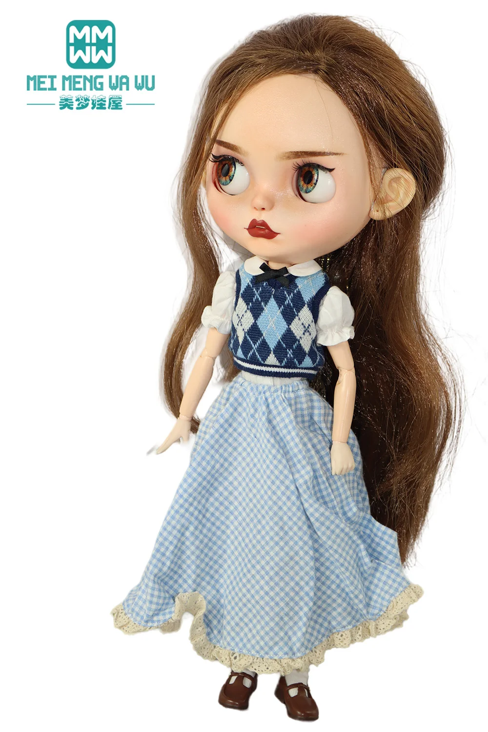 Blyth OB22 OB24 인형 액세서리 장난감 선물, 패션 격자 무늬 탱크탑, 청바지, 롱 스커트