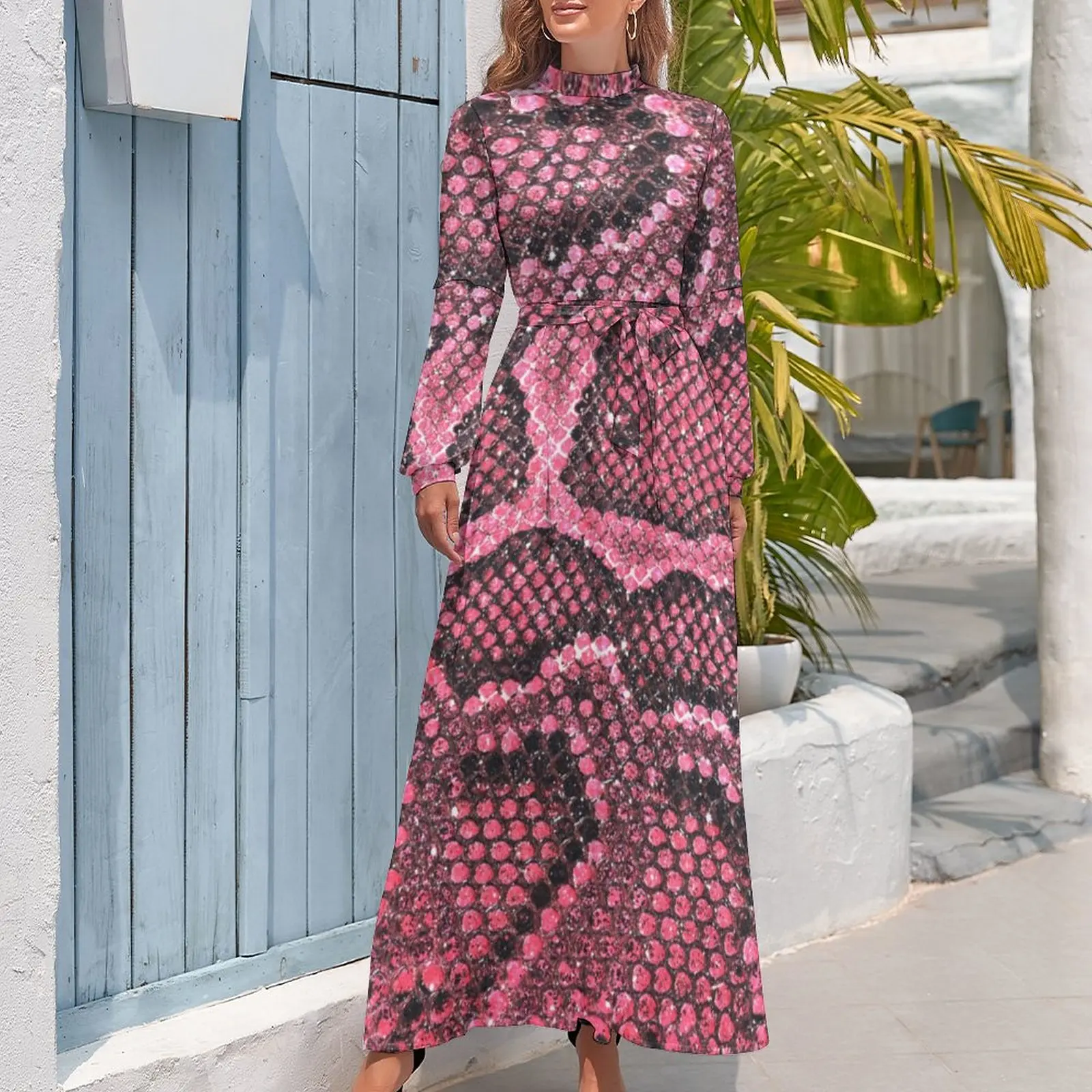 Chiffon Dress Backless Snake Print Dress Snakeskin Print Dress