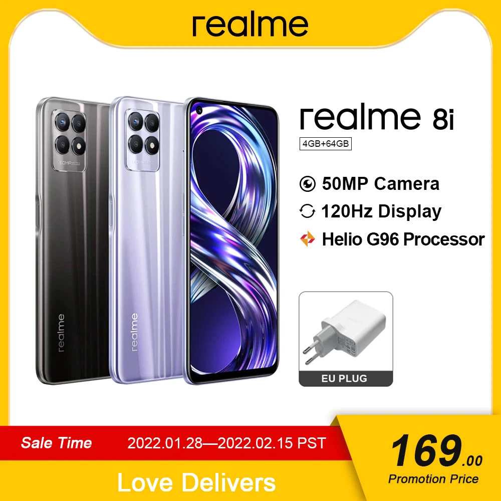2021 Newest Global Version realme 8i MTK Helio G96 4GB Game Phone 50MP AI Triple Camera 120Hz 5000mAh 18W Fast Charge Cell Phone new mobile phone realme