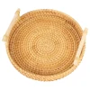 Breakfast Bread Food Plate Dinner Serving Tray Fruit Cake Wicker Basket Handwoven Rattan Storage Tray With Handle 5