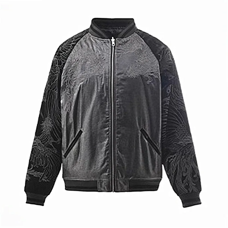 Reversible double-sided Phoenix Suzaku King Heavy Work Embroidered Men Boys Yokosuka Glossy Satin Sukajan Souvenir Jacket 4