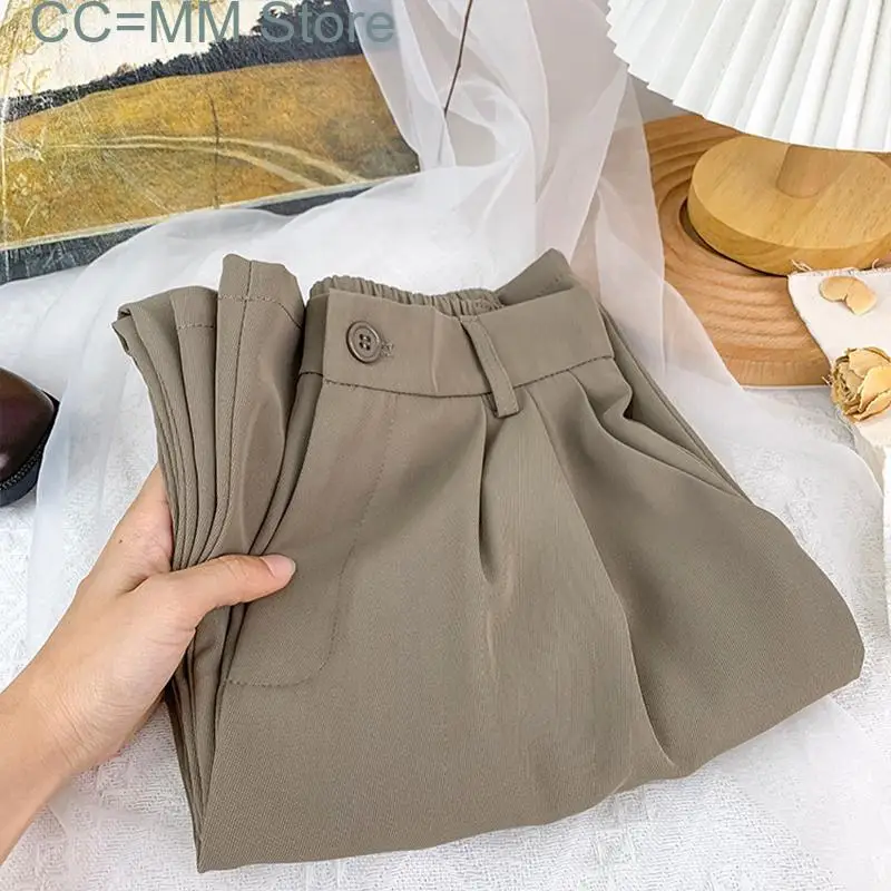 New Woman Pants Straight Wide Leg Suit Work Pants for Office Ladies Summer Korean Style Fashion Black Bottoms Trousers