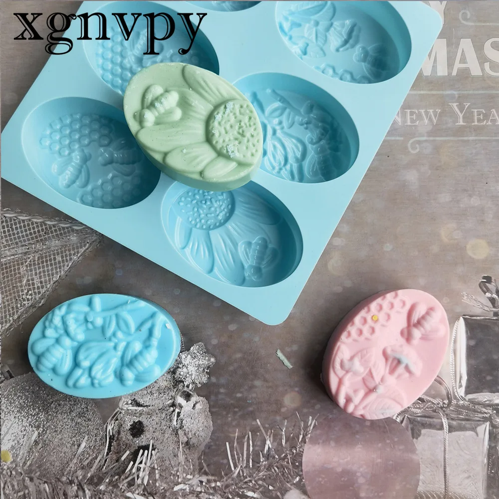 Silicone Mold xgnvpy 6 Elliptical Bee soap 105 cake silicone mold Mousse chocolate dessert jelly mold baking tools silicone mold baking mold soap molds