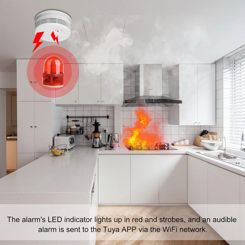 Tuya WiFi Smoke Alarm Fire Protection Smoke Detector Fire Alarm Home Security System Firefighters Sensor