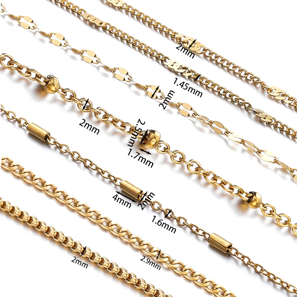 Gold Stainless Steel Beaded Chain for Jewelry Making - 2 Meters