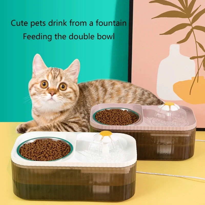

2-in-1 Pet Feeding Drinking Fountain Cat Water Fountain Quiet Recirculate Filtering Drinker Auto Dog Water Dispenser