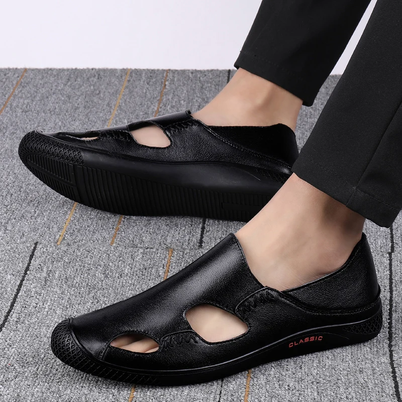 

2022 New Summer Men's Shoes Casual Breathable Hollow Loafers Male Black Flats Sandals Man Nice Comfortable Driving Shoes For Men