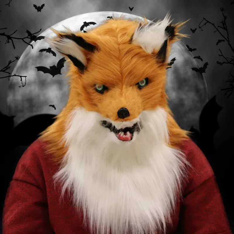Therian Mask Fox Novelties Halloween Rave Fluffy Animal Head Faux Fur  Headdress Cosplay Costume Party Props Adult Woman Disguise