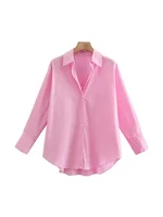 TRZA Women Fashion Office Wear Loose Poplin Solid Shirts Vintage Long Sleeve Button-up Casual Female Blouses Blusas Chic Tops - Image 2