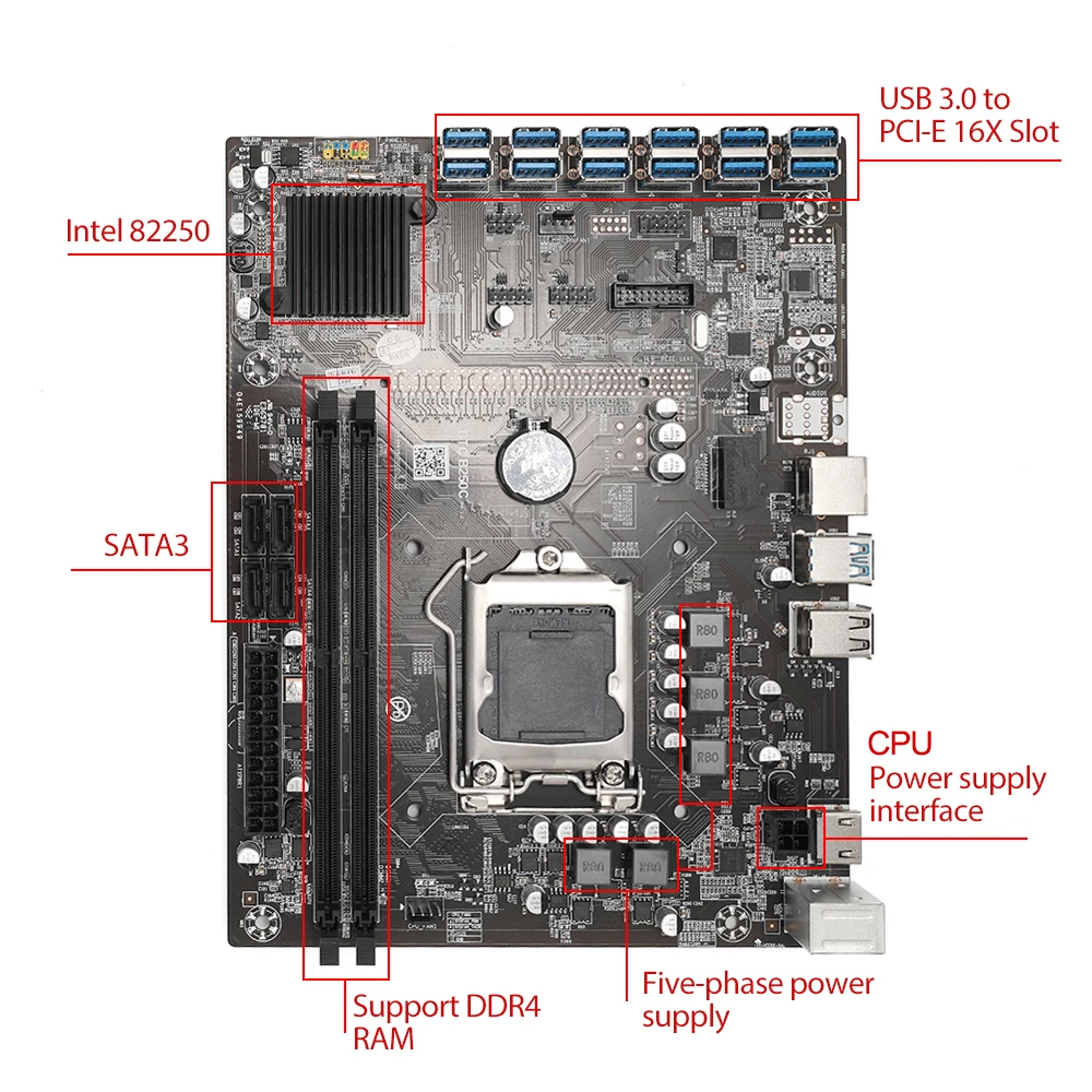 新到着 マイニング専用マザーボード Btc B250c Pci E Usb 12ポート Atak Com Br