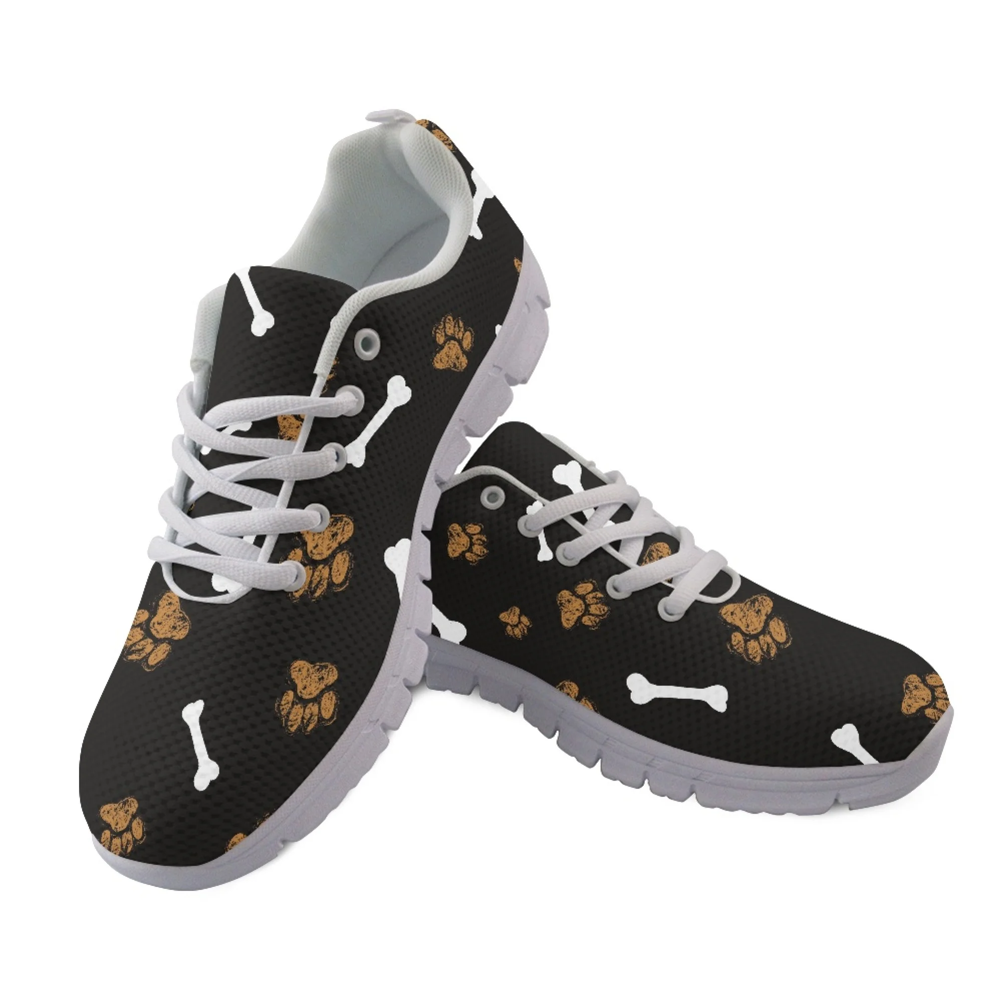 

Yikeluo Fashion Black Paw Printing Women Lace Up Shoes Casual Mesh Flats Sneaker for Ladies Breathable Zapatos Mujer