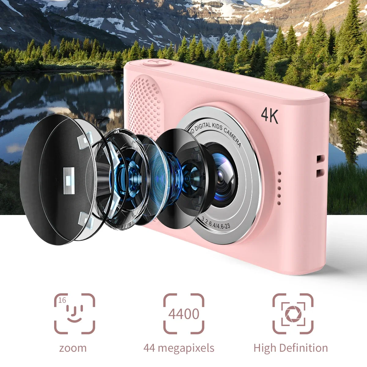 4K HD Mini Digital Camera Sony lens 44M Pixels 2.4 Inch Screen Student Digital Cam Auto Focus 4x Zoom Photography Outdoor Travel 2