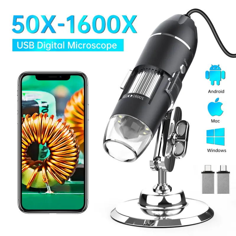 Hayve 1600X USB Microscope 1080P HD Soldering Microscope with 8LEDs Compatible with Android, Mac, Windows (X4) image 1