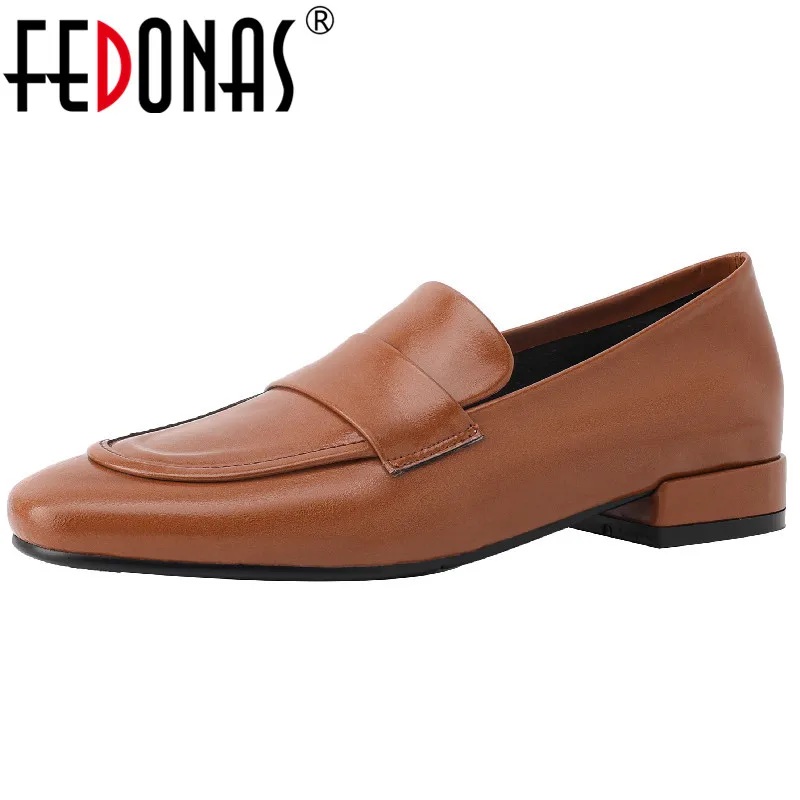 

FEDONAS Classic Retro Style Concise Women Pumps Genuine Leather Low Heels Working Casual Shoes Woman Spring Summer Loafers