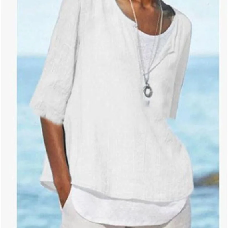 2023 New Women's Clothing Solid Color Summer V-Neck Three Quarter Loose Casual Commute All-match Edgy Contrast Color T-shirt