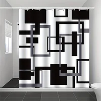 Geometric Black & Gray Print Shower Curtain - Waterproof, Includes Hooks, 180.34cm x 180.34cm - Modern Bathroom Decor 1