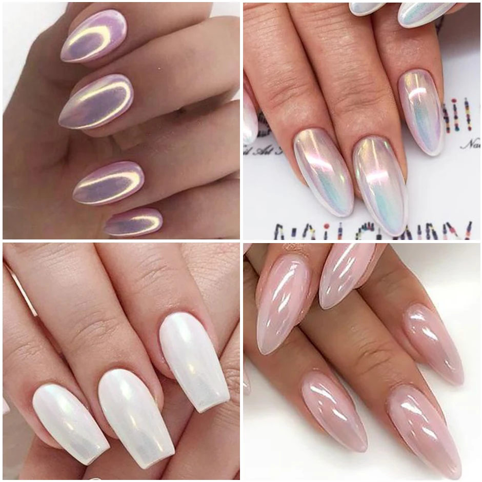 Nail Powder Nail Pigment Nail Glitter Nail Decoration Nail Decorations 1 Box Pearl Nail Glitter Powder Neon Shimmer Mirror Mermaid Dipping White Purple Nail Chrome Pigment Dust Polish Decor GLB01-07