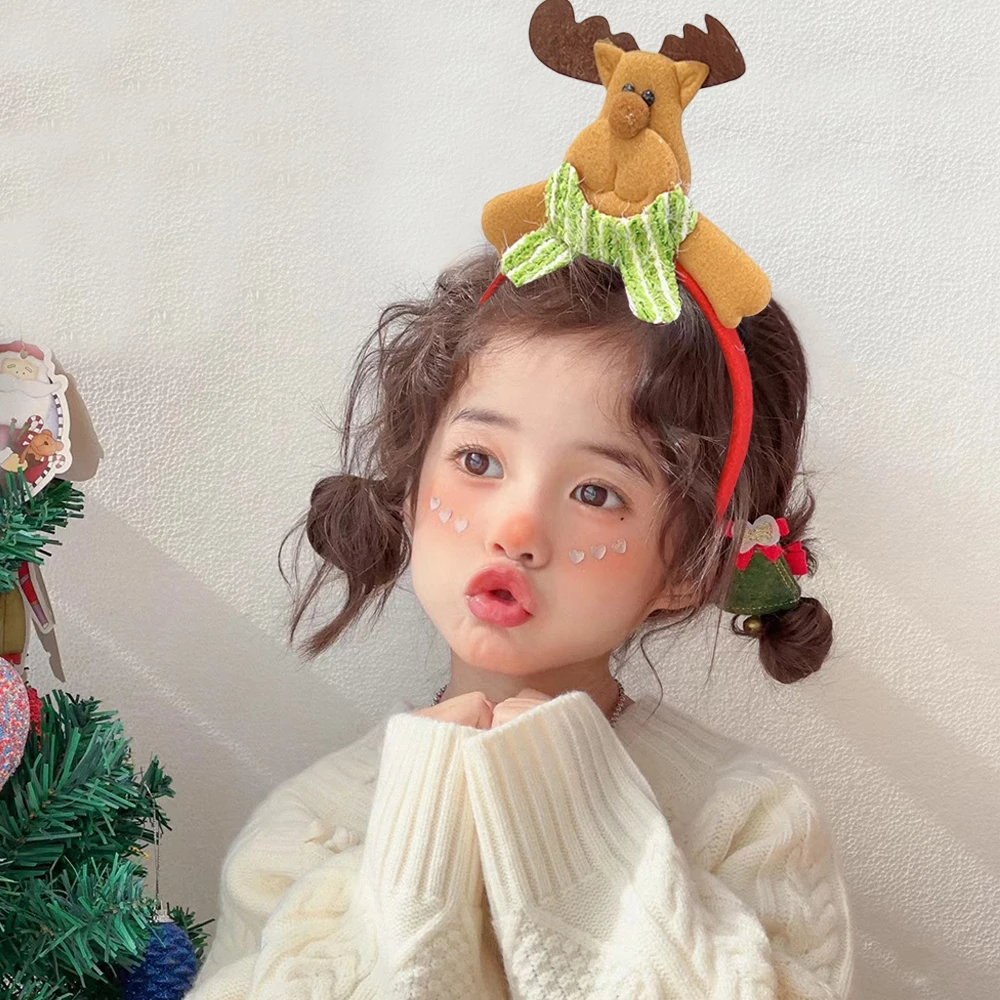 Christmas Kids Headband Cartoon Santa Claus Snowman Elk Hair Band Christmas Children Gifts Happy New Year Party Decoration Prop