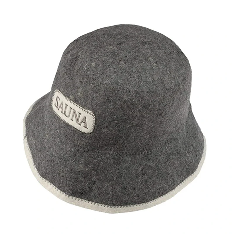 Wool felt sauna bucket hat for Russian Banya sauna hat gray for men and women 2