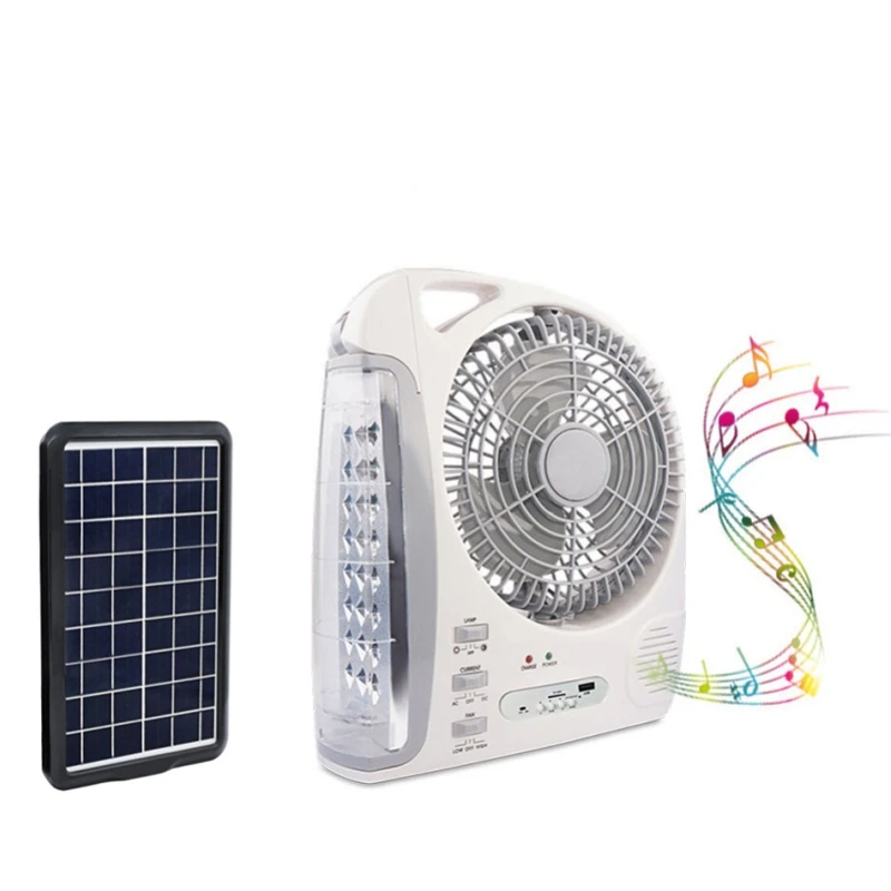 

8-дюймовый портативный Перезаряжаемый Настольный вентилятор с солнечной панелью и FM-радио