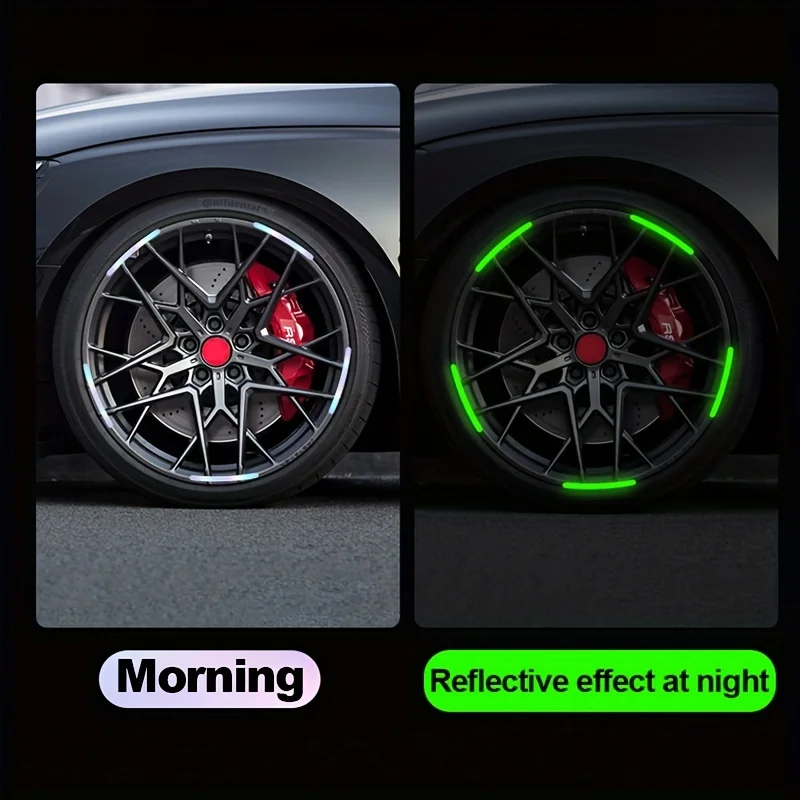 20PCS Luminous Reflective Car Wheel Stickers – Fluorescent Night Safety Rim Decals for Cars & Motorcycles 4