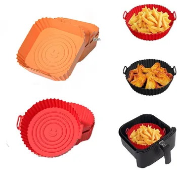 22cm Silicone Air Fryers Oven Baking Tray Pizza Fried Chicken Airfryer Reusable Basket Mat Non-Stick Square Air Fryer Pan