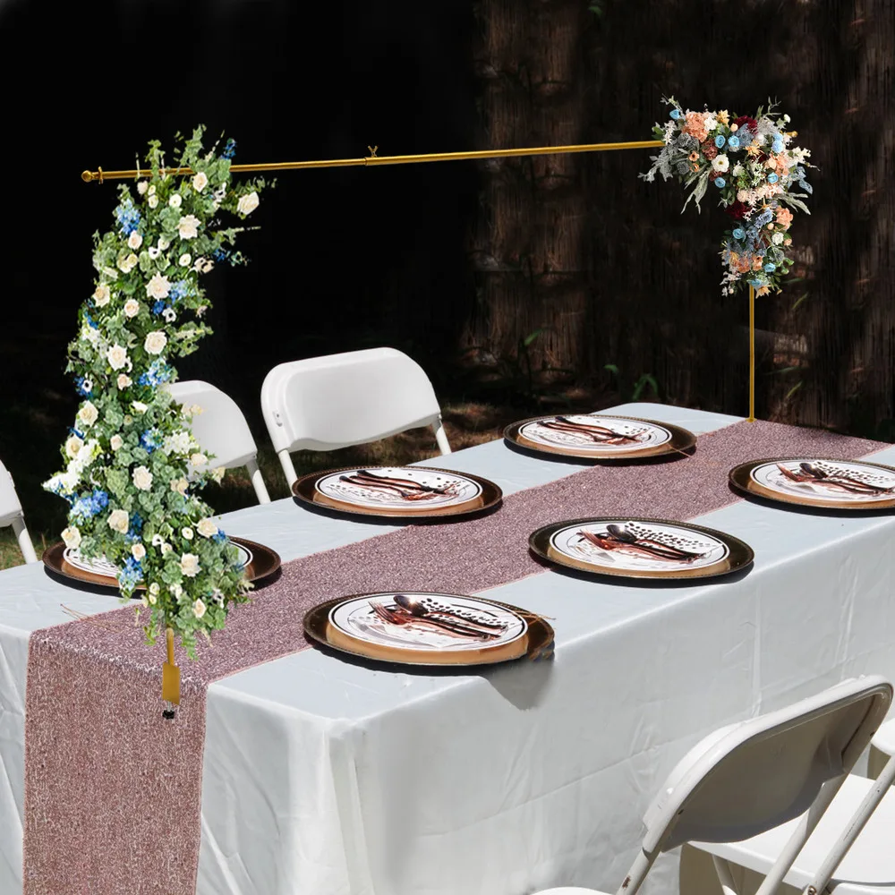 3.28ft Tall Over The Table Rod Stand Adjustable Gold Metal Table Arch Clamp Stand Decor Easy to Store for Weddings and Parties