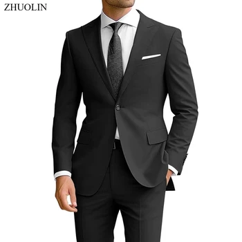 Abiti da uomo Elegante matrimonio 2 pezzi Set Giacche Pantaloni Blazer Slim Fit Abito formale Moda Business Classico 2025 Costume