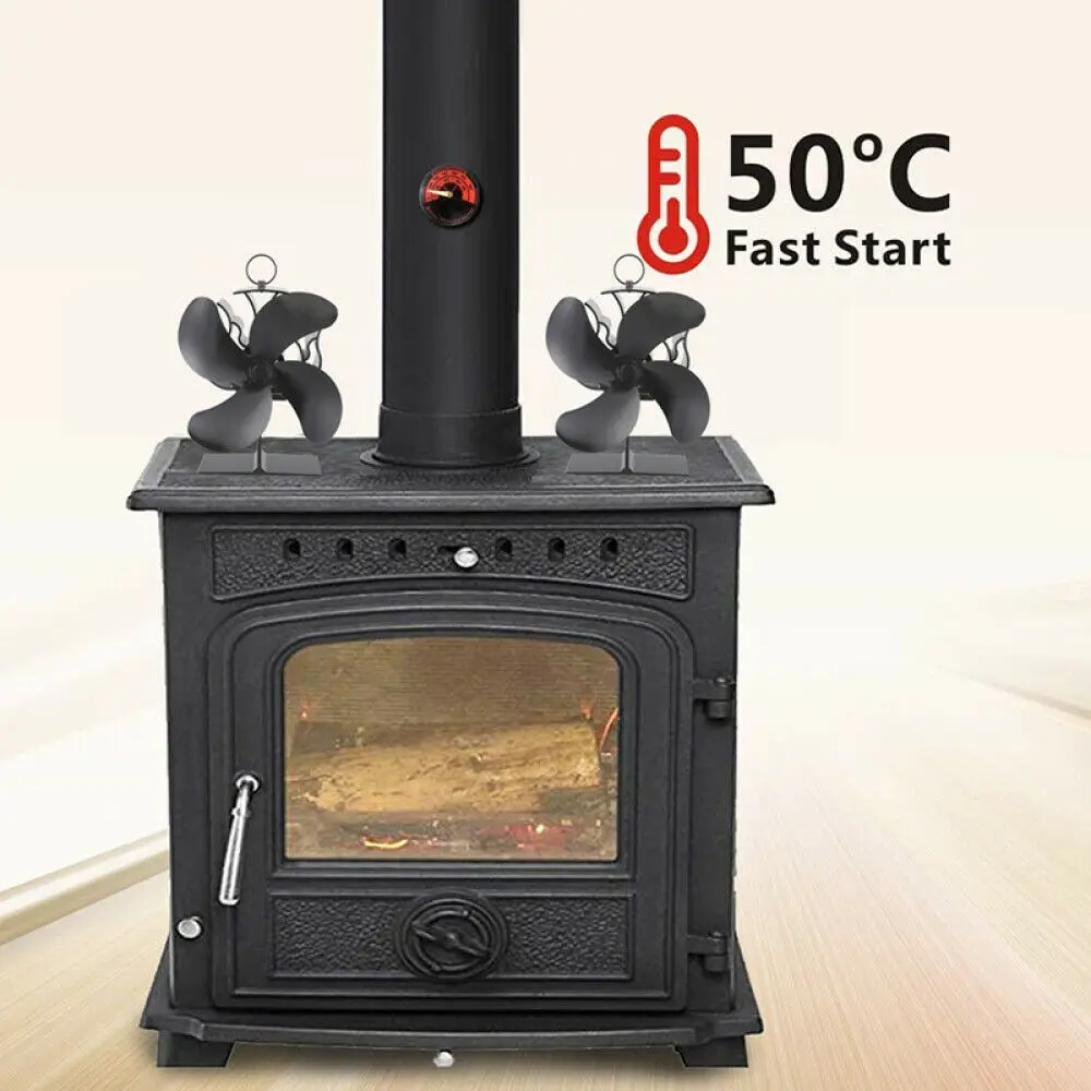 Black Fireplace Fan 4 Blade Heat Powered Stove Fan Log Wood Burner Room  Heater Heater Radiator Fire Wood Heater