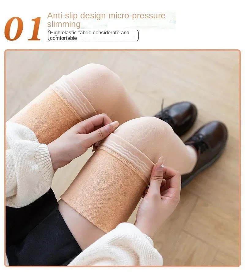 Lange Plüsch-Overknee-Socken aus Samt, dicke Kniestrümpfe mit Silikonpolster, rutschfeste Oberschenkelstrümpfe, warme Winterstrümpfe mit hohem Schlauch – Detail 2