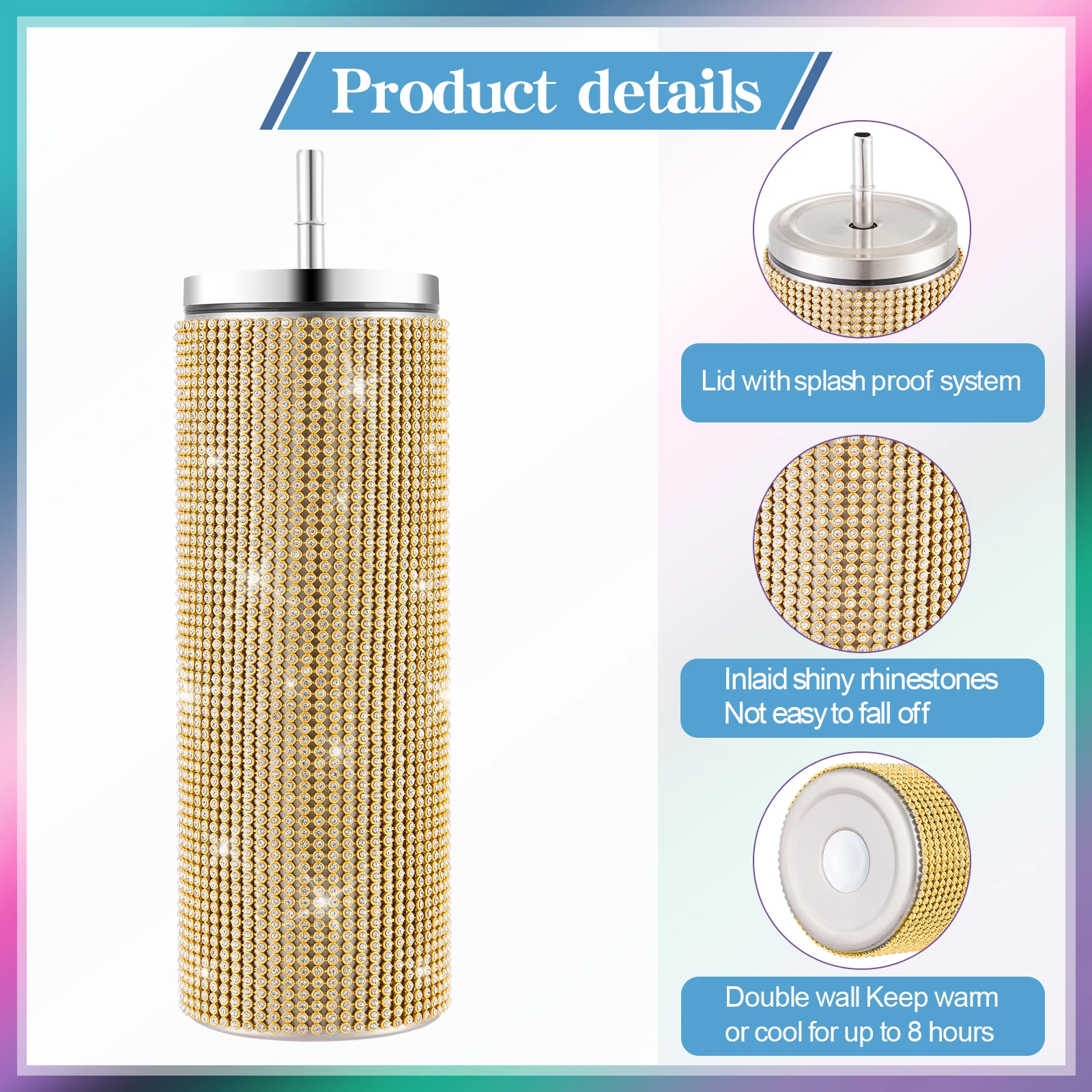 Tumbler Cup 570ml Shiny Diamond Insulated With Straw Juice Drink Bottles Stainless Steel Thermal Flask Party Gifts for Girls
