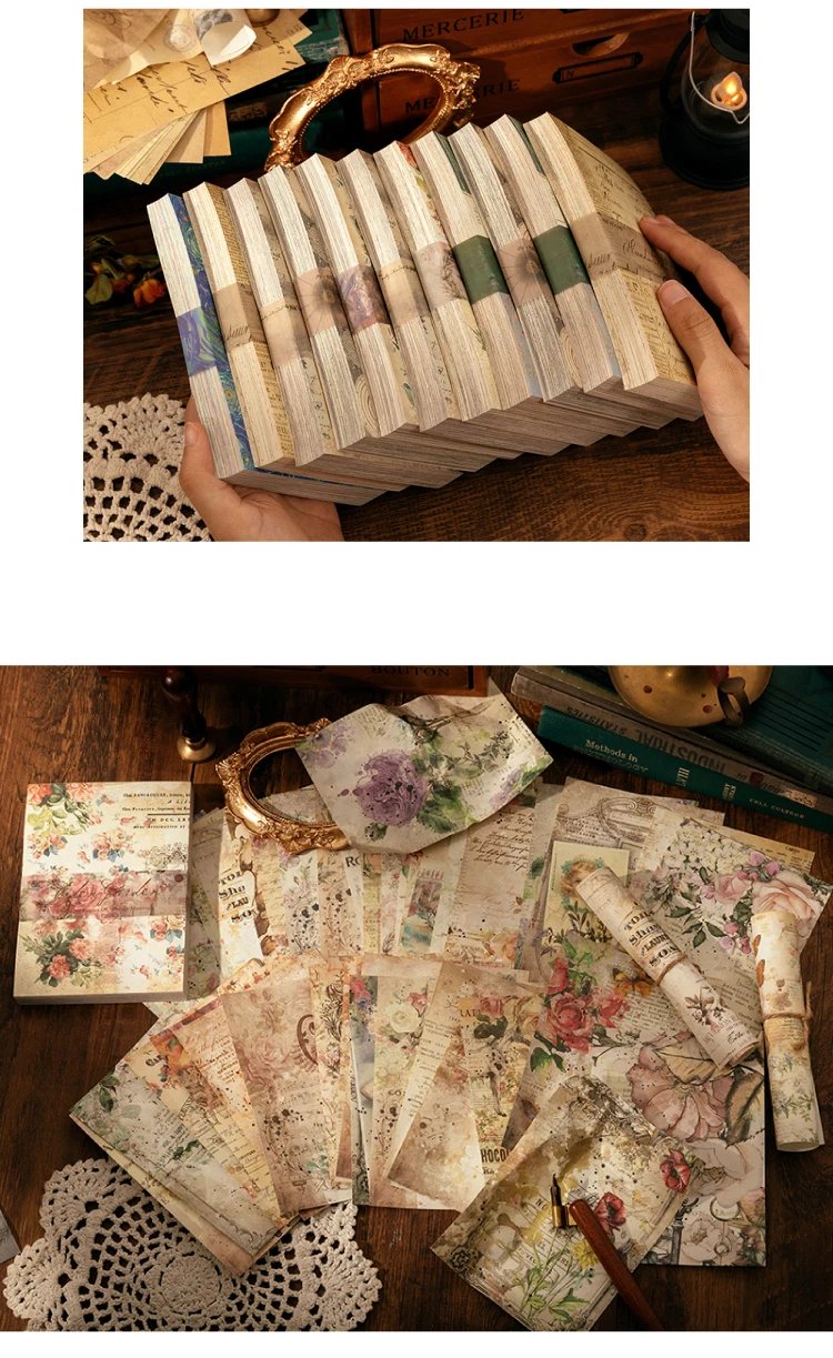 Yoofun 100 Blatt Retro dekoratives Journaling-Material, Buch, Vintage-Scrapbooking, DIY-Hintergrundpapiere, Tagebuch, Album, Schreibwaren – Detail 5