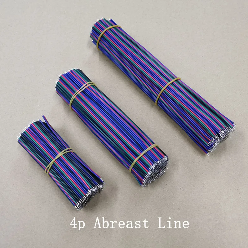 100 개/몫 4p Abreast 라인 22AWG 100mm 150MM 200mm 길이 LED 라인 연결 주석 도금 와이어 4Pin 전자 와..