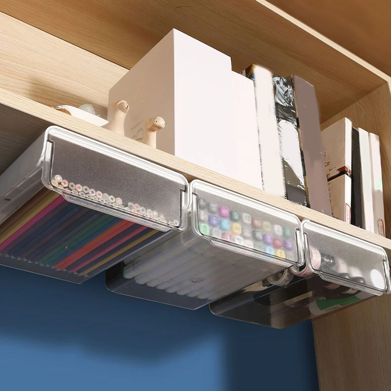 Office Kitchen Home under Desk Drawer Storage Organizer Small Drawer Clear Storage Tray desk organizer,storage organizer