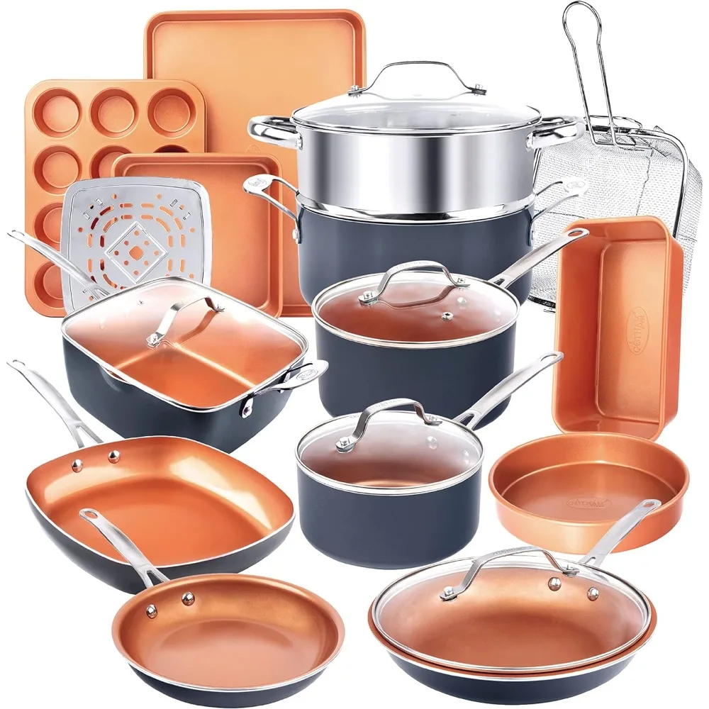 

20 Pc Pots and Pans Set, Bakeware Set, Ceramic Cookware Set, Long Lasting Non Stick Pots and Pans Set with Lids,Non Toxic-Copper