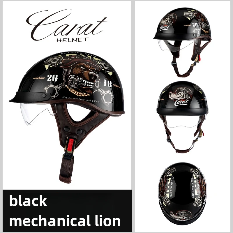 thumbnail image 1 of Casco de motocicleta de medio casco Carat retro de alta calidad, multiusos, diseño clásico, elegante, seguro, cómodo, calcomanías originales, 1 of 5
