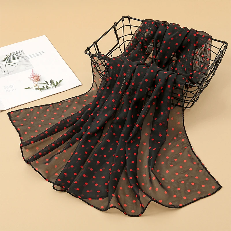 Damen Chiffon Dot Schal Schal Vielseitiger Sonnenschutz Dekorative Schals Luxus Elegante Dame – Detail 6