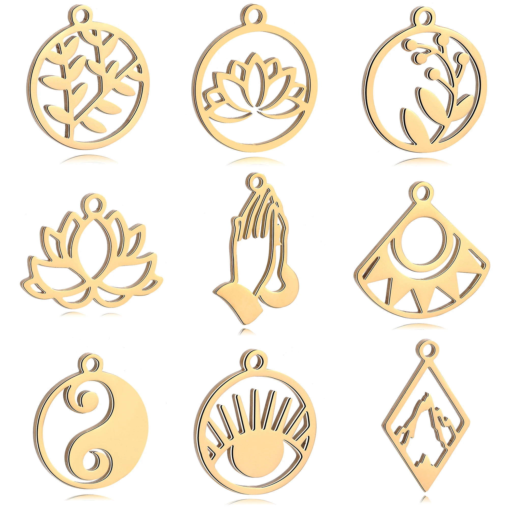 5pc/Lot Stainless Steel Charms For Jewelry Making Yoga Lotus Flower＆Taiji Religion Amulet Pendant Diy Earrings Necklace Bracelet