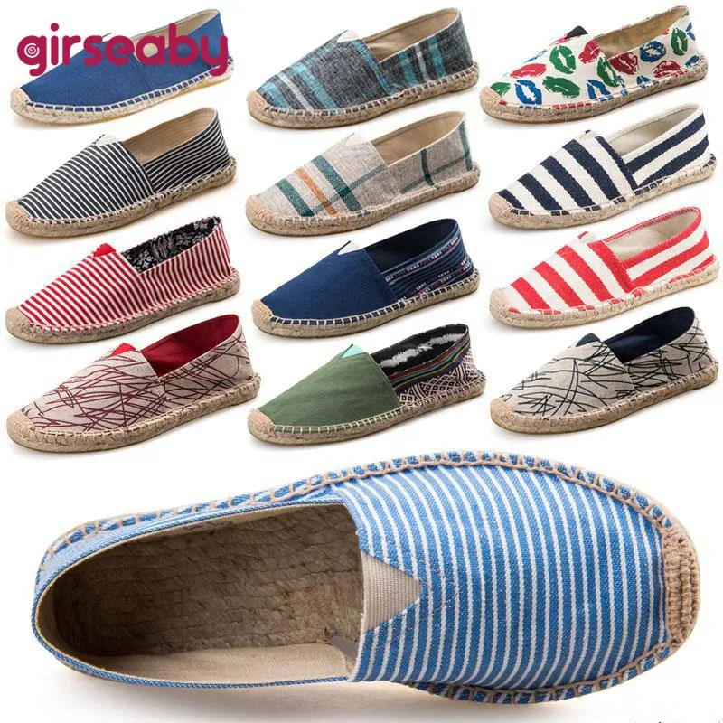 Girseaby Black Retro Vintage Lazy's Espadrilles Boat Shoes Flat for Female Unisex Larger Size Breathable 44 45 T189