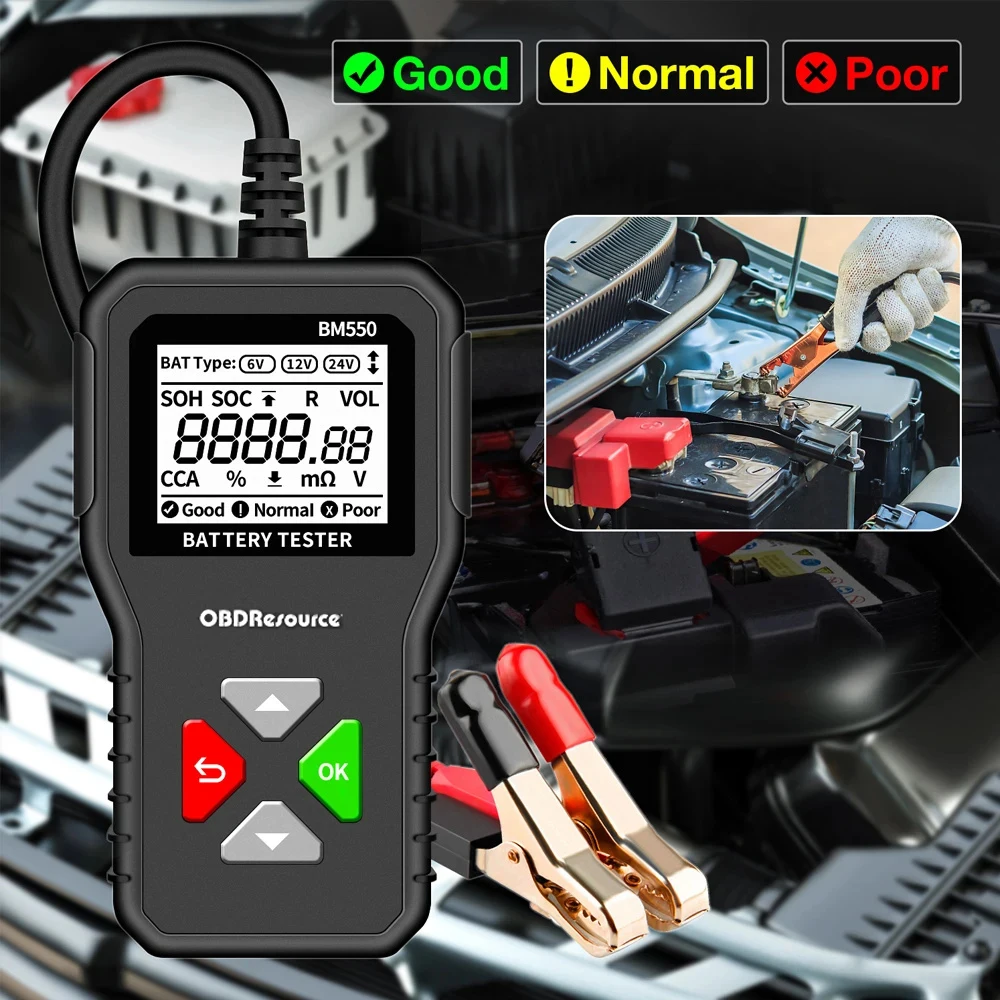 Car Battery Tester 100-2000 CCA Car Battery Tool 6V 12V 24V Car Battery Tester Car Battery Analyzer BM550 Battery Testing Tool 4