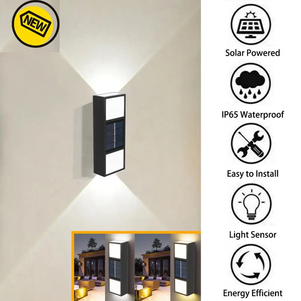 2pcs Solar Wall Lamp Ip65 Waterproof Up Down Garden Lights Outdoor Sunlight Lamp Decoration Light