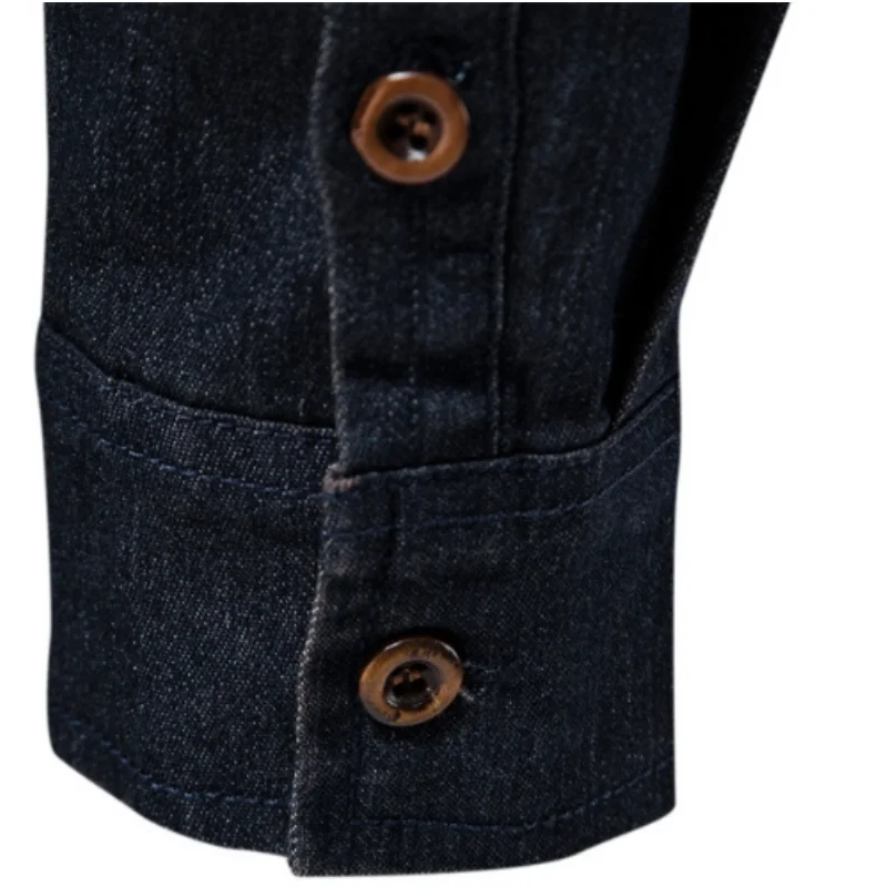 Long Sleeve Denim Shirt For Men Non Ironing Casual Solid Cotton Top With Pockets Men Jacket Clothing Oversize EUR Size S-5XL