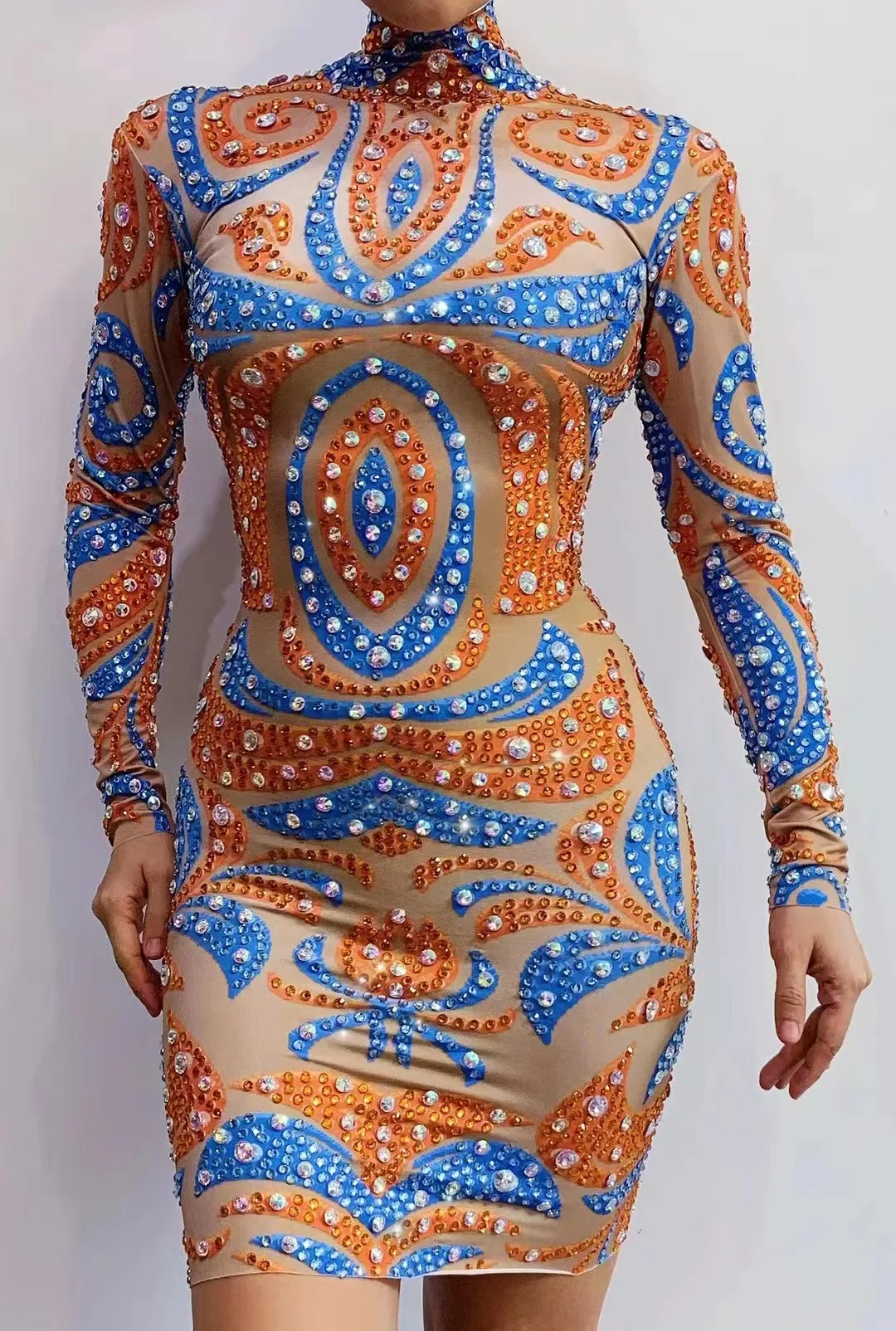 

SexyRhinestonesOrangepartydresssparklywomenstageshowjumpsuitsinger clubdanceweardjgogowomen костюм